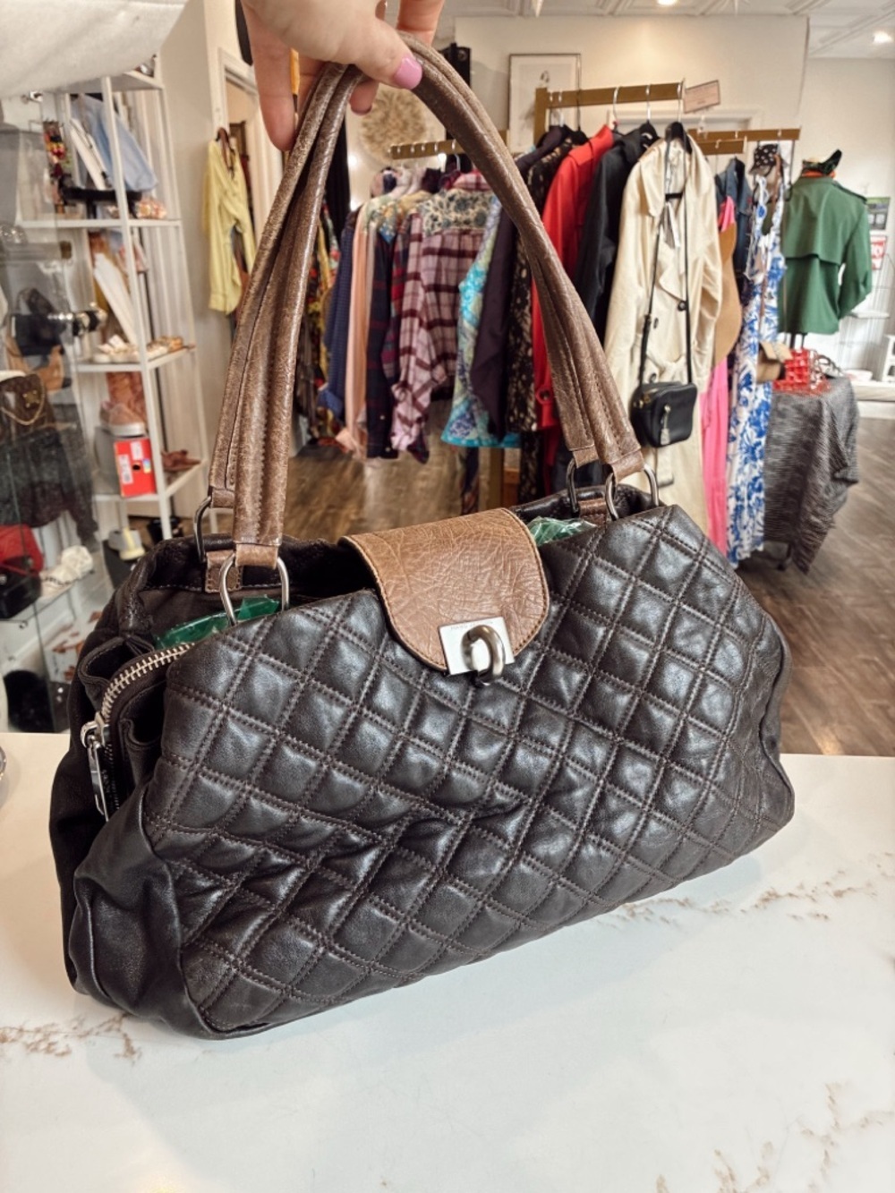 Marc Jacobs Quilted Brown Tote Bag with Contrast Handle - Picture 1 of 10